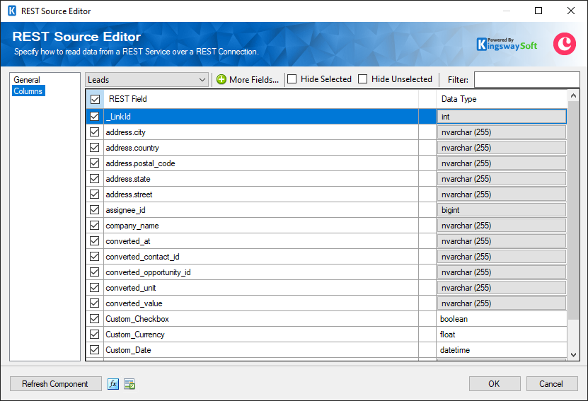 SSIS Copper REST Source - Columns